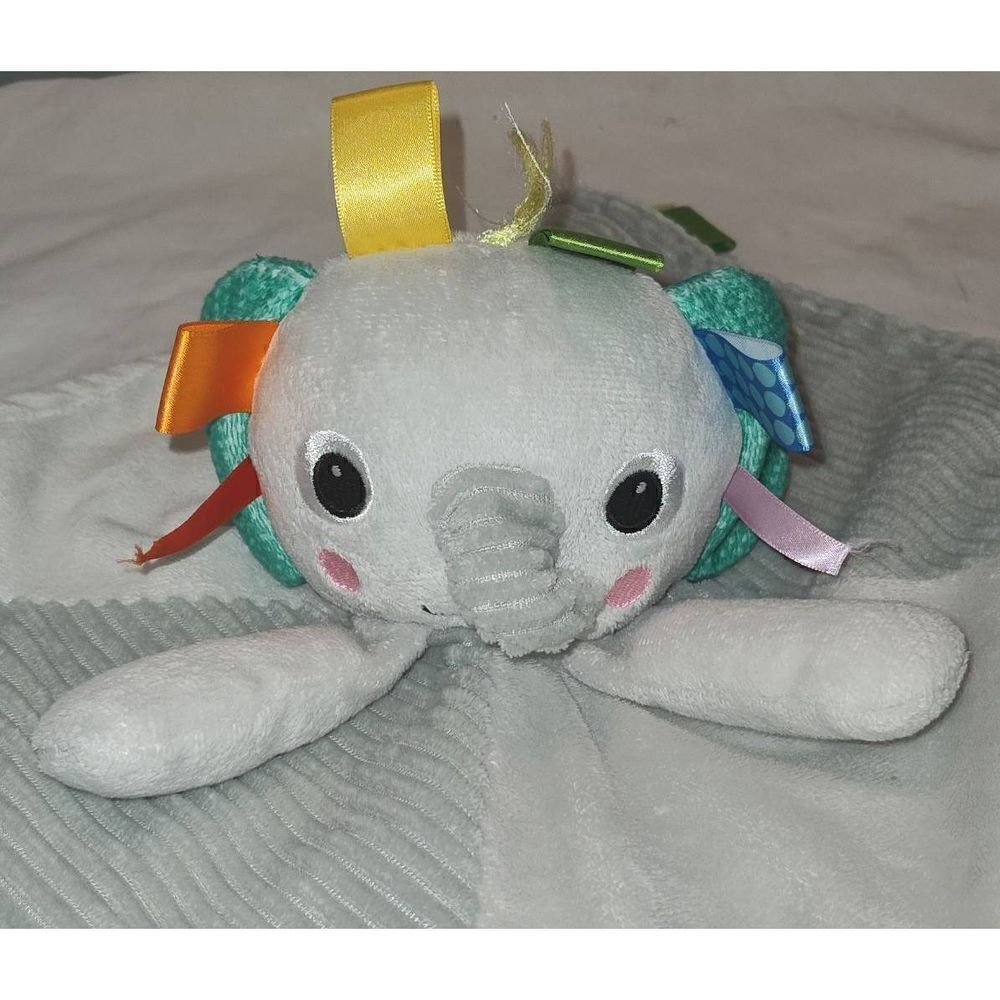 Bright Starts Gray Elephant Security Baby Blanket Lovey Green 13.5" x 13.5"